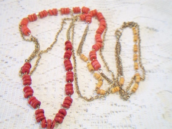 Vintage Beaded Chain Necklace Multi Color Coral Y… - image 6