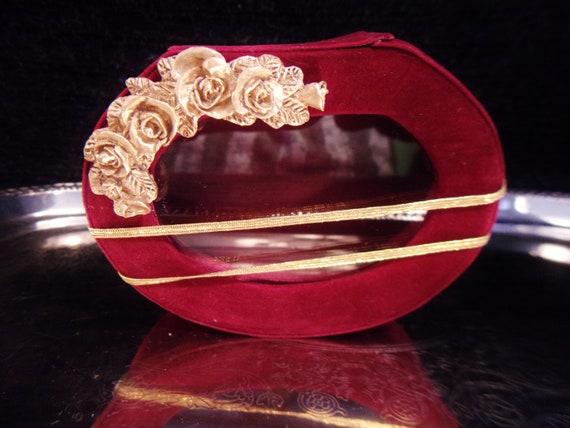 Red Velvet Jewelry Trinket Box Vintage Romantic R… - image 3