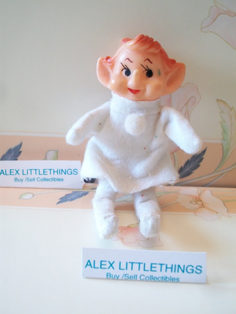 White Pixie Elf Christmas Ornament Vintage Japan Retro Knee Hugger Holiday Home Decor