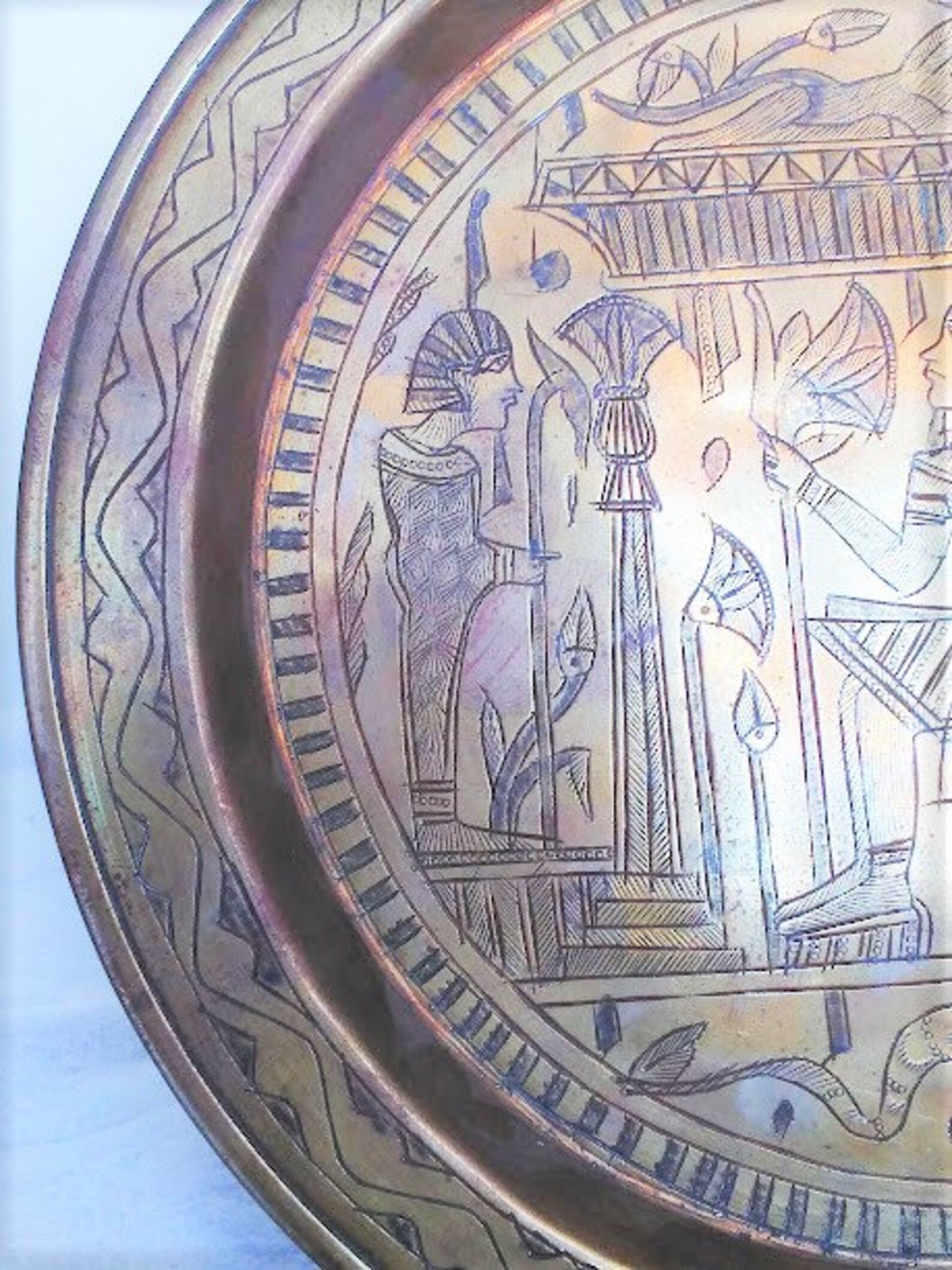 Vintage Egyptian Brass Plate Detail Hand Carved Etched Pharaoh Etsy