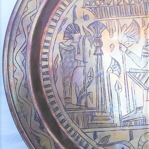 Vintage Egyptian Brass Plate Detail Hand Carved Etched Pharaoh and ...