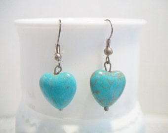 Turquoise Heart Earrings Dangle Drop Jewelry Southwestern Boho Chic Fashion Accessories Gift for Mom Her  www.etsy.com/shop/ALEXLITTLETHINGS