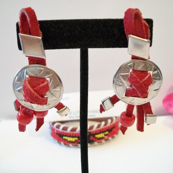 Red Suede Southwestern Earrings Western Cowgirl Jewelry Coachella Fashion Accessories For Her