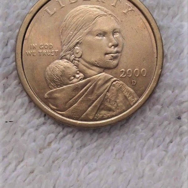 2000-D Sacagawea Dollar Distinctive Golden Dollar Coin Depict A Child Native American 2nd To Honor A Woman etsy.com/shop/ALEXLITTLETHINGS