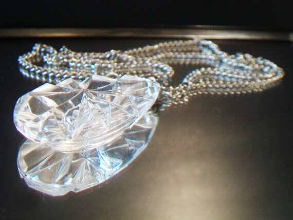 Vintage Clear Faceted Tear Drop Pendant Necklace … - image 4
