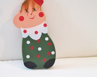 Vintage Wooden Clown Ornament Christmas Holiday Home Decor