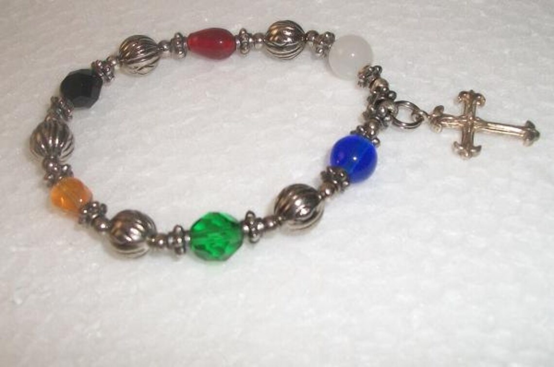 Beaded Cross Bracelet Multi Color Silver Stretch Colorful Boho - Etsy