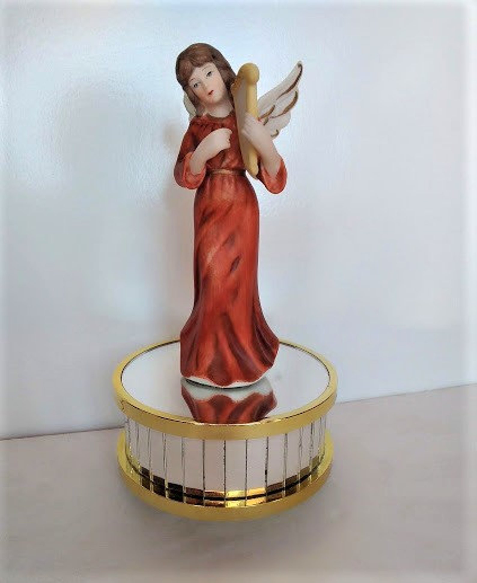 Vintage Lefton Angel Rotating Music Box W Faceted Mirrored Etsy