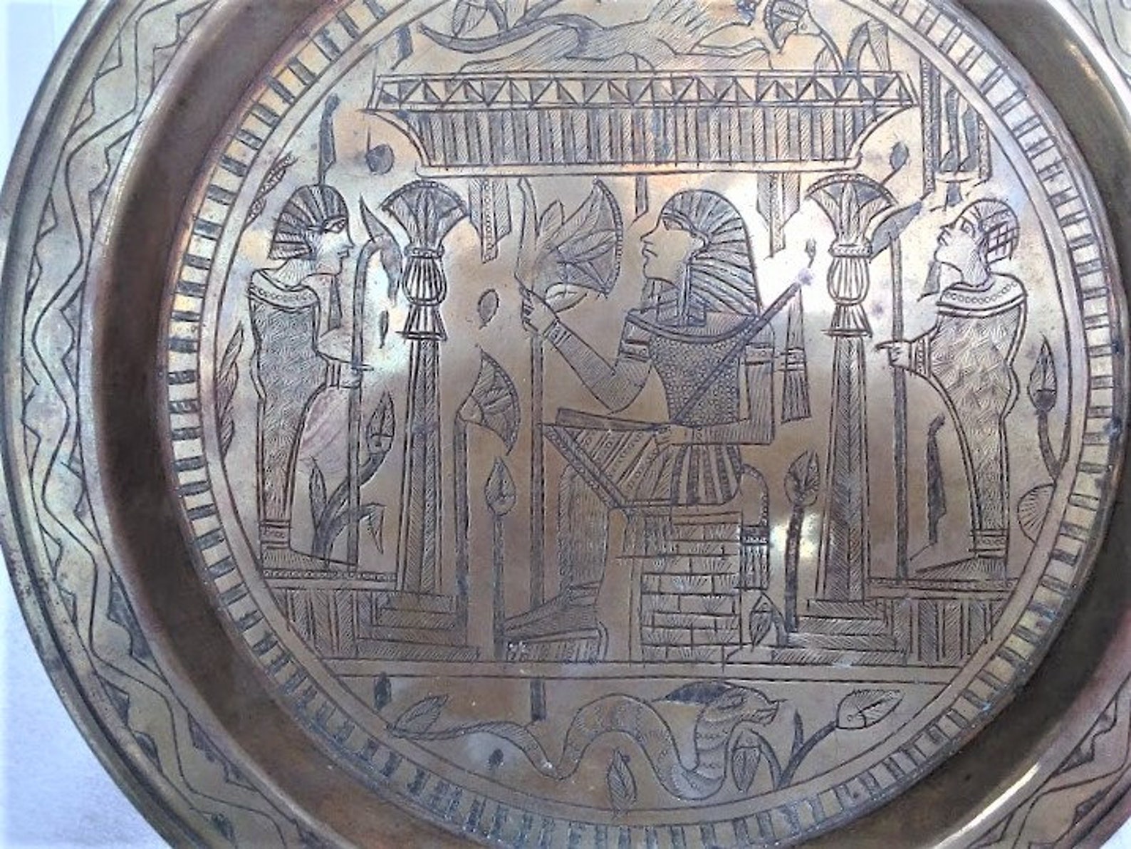 Vintage Egyptian Brass Plate Detail Hand Carved Etched Pharaoh - Etsy