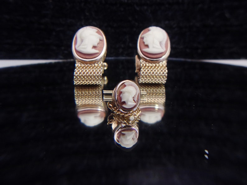 Swank Trojan Cameo Cufflinks Tie Pin Men's Vintage Jewelry Etsy