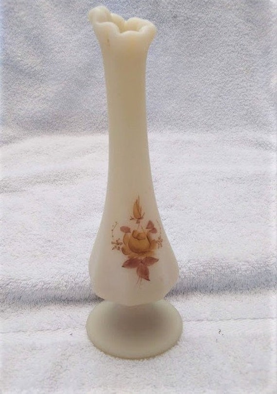 Vintage 1960's Fenton Custard Glass Swung Bud Vase Hand Etsy