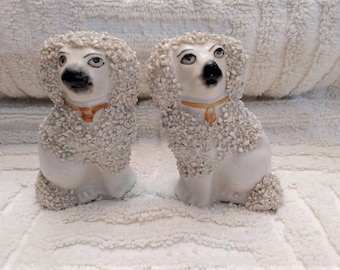 Antique 1900s Staffordshire "Poodles" Ware England Staffordshire Dog Figurines- A 486 Pair Curly Poodle  www.etsy.com/shop/ALEXLITTLETHINGS