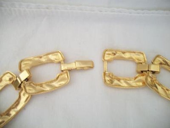 Vintage Square Link Necklace Earrings Hammered Bo… - image 3