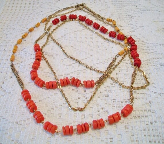 Vintage Beaded Chain Necklace Multi Color Coral Y… - image 9