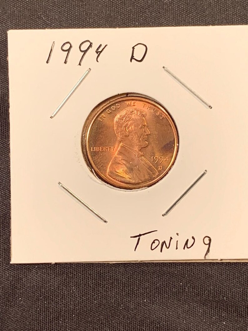 1994 D Lincoln Memorial Uncirculated Cent Color Toning Copper Orange US Penny Zinc image 1