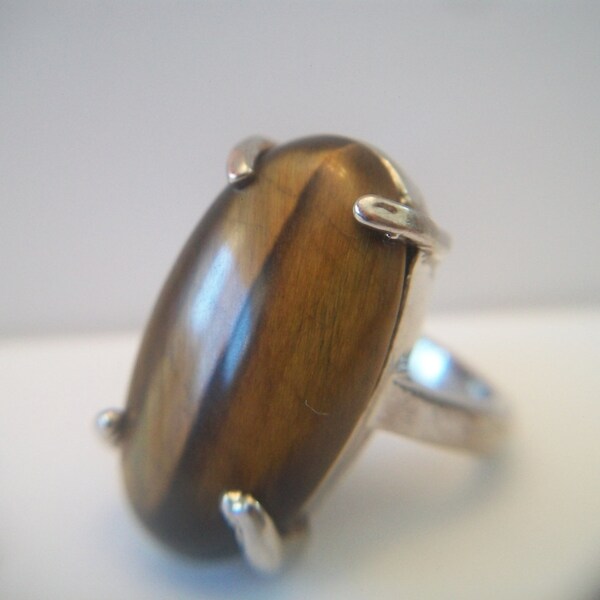 Vintage Brown Tiger's Eye Oval Ring size 6.5 Boho Coachella