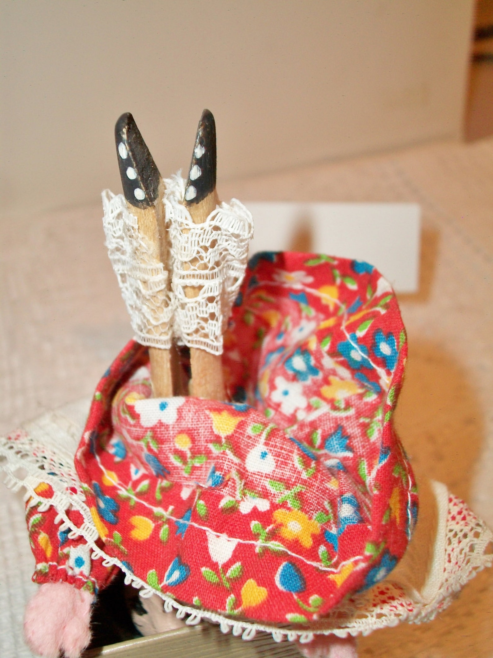 Vintage Clothespin Doll Scullery Maid Folk Art Red Calico Etsy