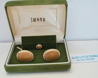 Vintage Swank Cufflinks Tie Pin Set in Original Box Mens Wedding Groom Retro Accessories