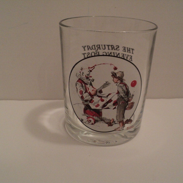 Norman Rockwell Saturday Evening Post Glass Glassware Off-Duty Clown Retro Barware Cocktail Party Entertaining