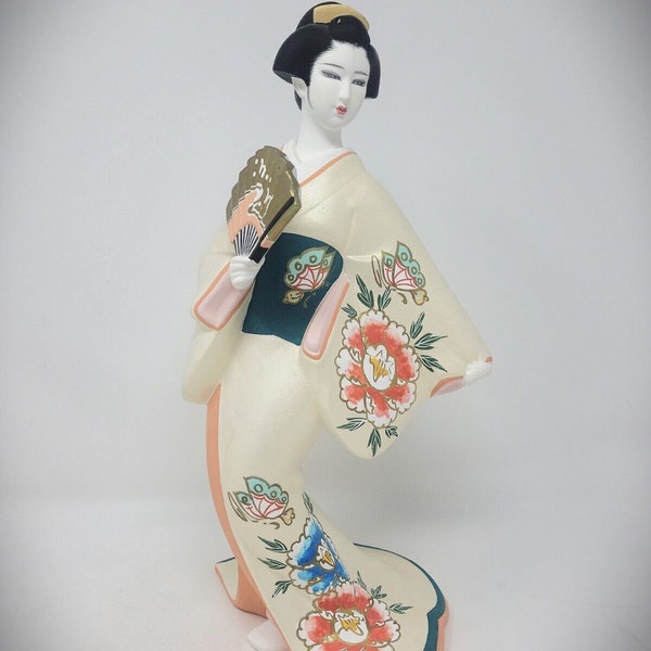 Vintage Limited Edition First Edition Japanese Bisque Geisha Figurine Peony Maiden of Summer 15” Hand Painted Shiki Ori Ori Fan is Removable