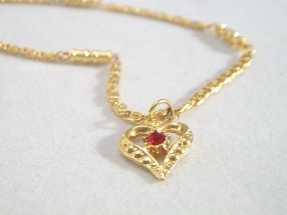 SALE Red Rhinestone Heart Pendant Necklace Textur… - image 1