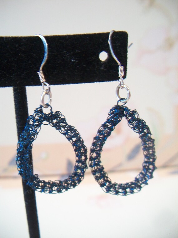 SALE Navy Blue Wire Mesh Earrings Pear Shape Tear Drop Wire Hook Jewelry Fashion Hand Made SALE