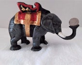 Vintage Reproduction Toscano Circus Elephant Collectors 39 Die Cast Iron Mechanical Coin Bank Tail Flips Trunk Extra Heavy