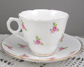 Royal Kent Staffordshire China Teacup Saucer England Pink Roses Tea Cup