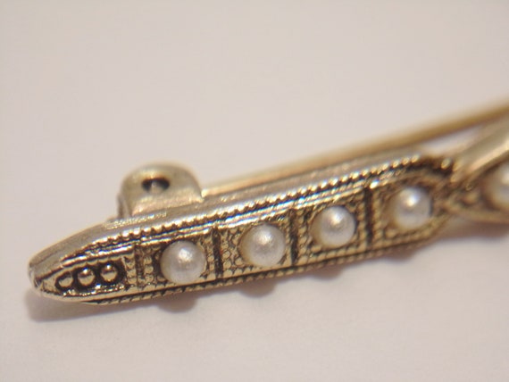 Art Deco Linear Bar Pin Vintage Pearl Line Brooch… - image 8