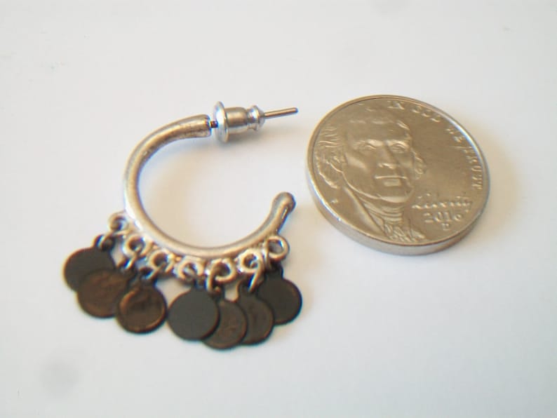 Petite Hoop Earrings Black Dangling Discs Gypsy Boho Costume Jewelry Silver Tone Fashion Accessories For Her