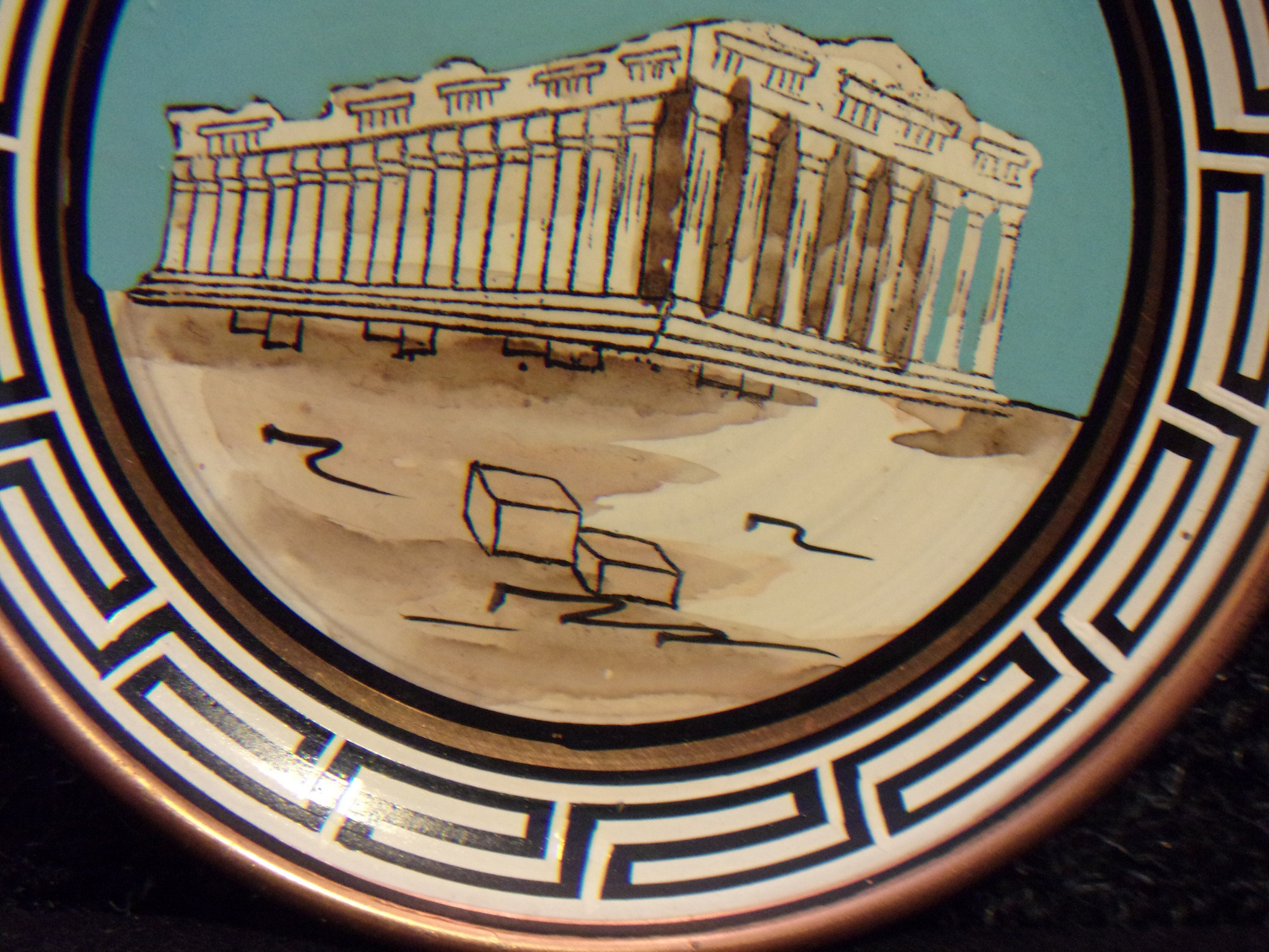 Greek Partheon Copper Plate Vintage Greece Souvenir Wall Hanging Home
