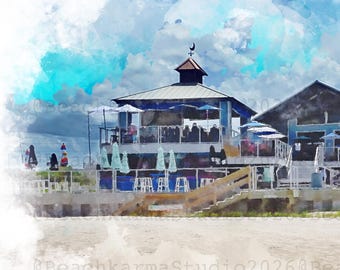 Chases on the Beach New Smyrna Beach Watercolor Print: Coastal Seascape Art