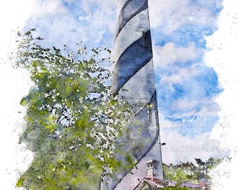 St. Augustine Lighthouse Watercolor Art Print: Florida Landmark