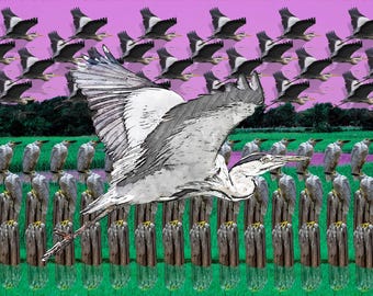 Egret Iteration Digital Watercolor Art Print