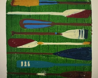 Oars - Original Monotype Acrylic on Gelliplate