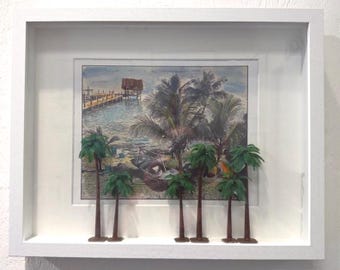 Pidgeon Key Dock Mixed Media Collage