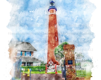 Ponce Inlet Lighthouse Watercolor Art Print: Florida Landmark