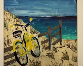 Beach Bicycle - Original Monotype Acrylic on Gelliplate
