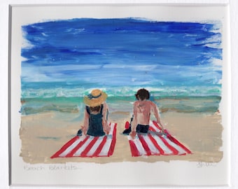Beach Blankets - Original Monotype Acrylic on Gelliplate