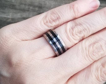 Vintage 1990's Sterling Silver Band / Ring With Black Stripes