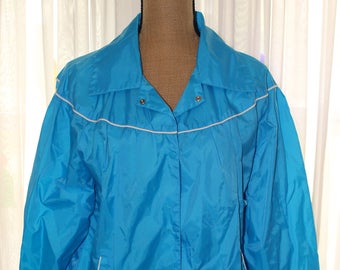 Super Cute Vintage 1980's Turquoise Lined Windbreaker / Rain Jacket