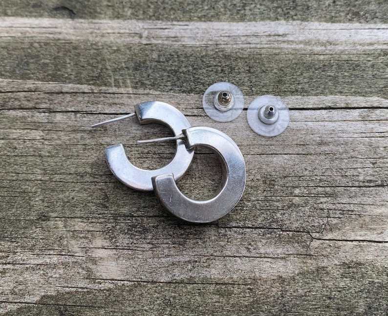 Vintage 1990/'s Sterlng SIlver Hoop Earrings Square Shaped Free Shipping