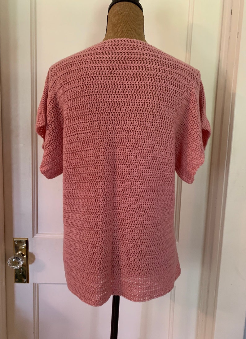 Beautiful Vintage Hand Knit Short Sleeve Pink Sweater image 7