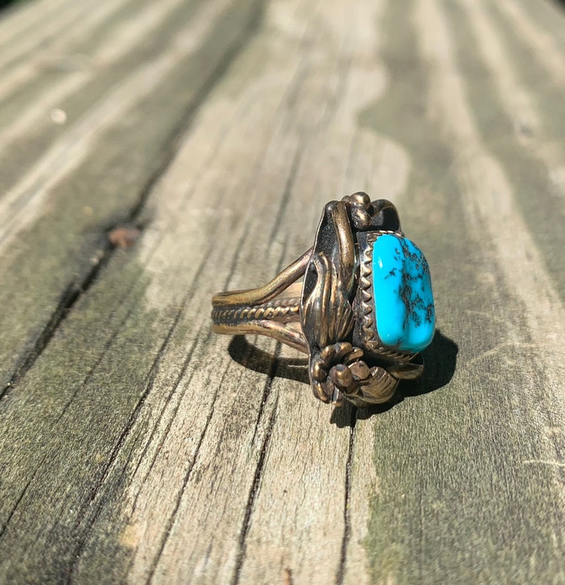 Free Shipping Incredible Vintage 1960/'s 1970/'s Native American Navajo Turquoise Ring