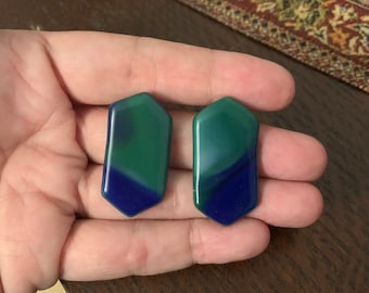 Pretty Vintage Green And Blue Swirled Glass Post Earrings