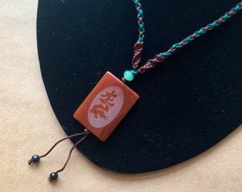 Vintage 1970’s - 1980’s Etched Carnelian Pendant On Cord