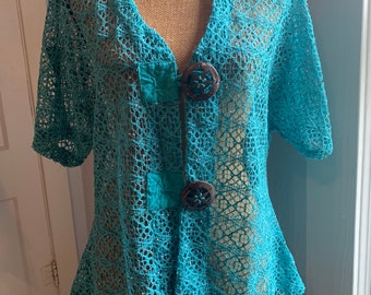 Vintage Kaktus Turquoise Short Sleeve Mesh Jacket