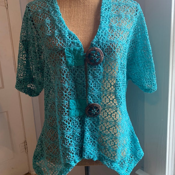 Vintage Kaktus Turquoise Short Sleeve Mesh Jacket