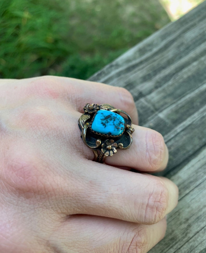 Free Shipping Incredible Vintage 1960/'s 1970/'s Native American Navajo Turquoise Ring