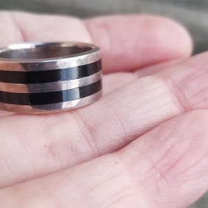Vintage 1990's Sterling Silver Band / Ring With Black Stripes - Etsy